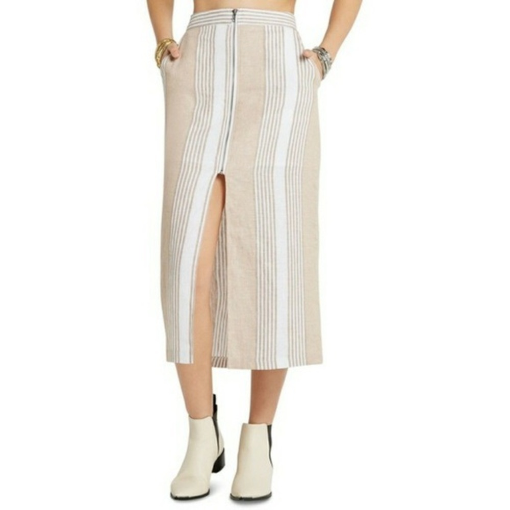 BCBGeneration Sz 2 Sand Combo Zip Front Midi Skirt‎